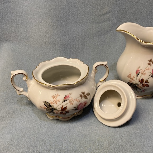 PinkRose Mitterteich Bavaria Germany Creamer and Lidded Sugar Bowl set - Picture 5 of 15
